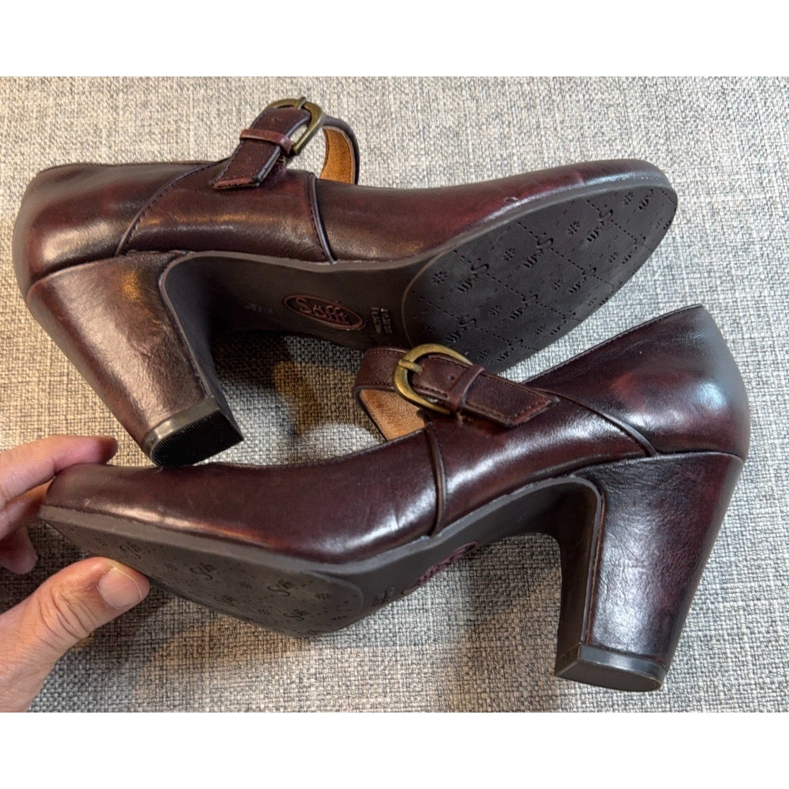 Sofft Miranda Mary Jane Pumps Womens Burgundy Leather Block Heel 8M