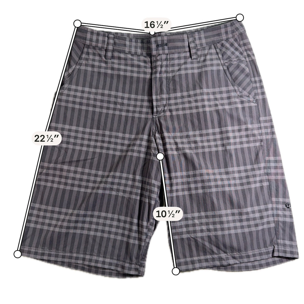 Lululemon Men’s Shorts 32 Gray Plaid Golf Athletic Stretch Nylon 10.5” Inseam