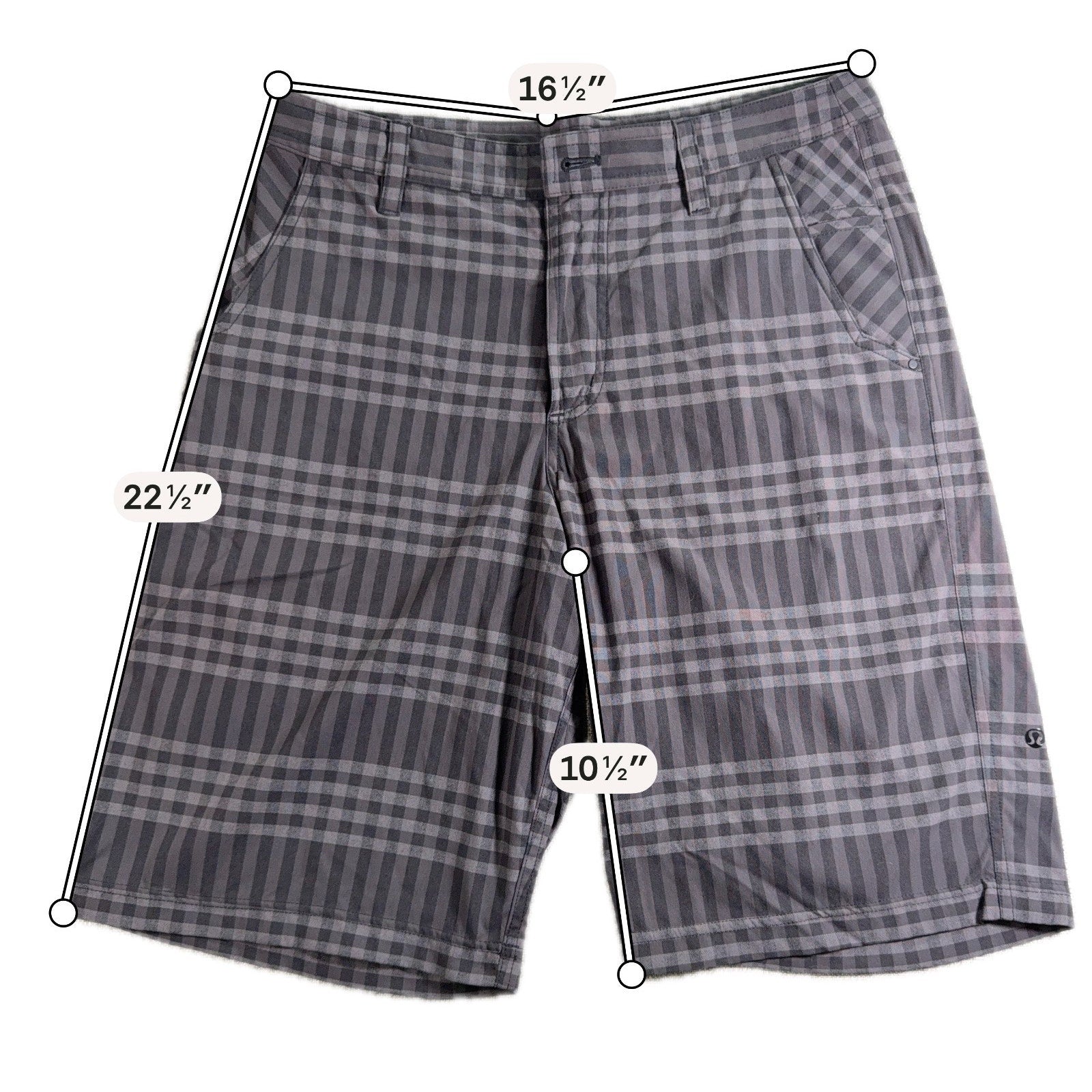 Lululemon Men’s Shorts 32 Gray Plaid Golf Athletic Stretch Nylon 10.5” Inseam