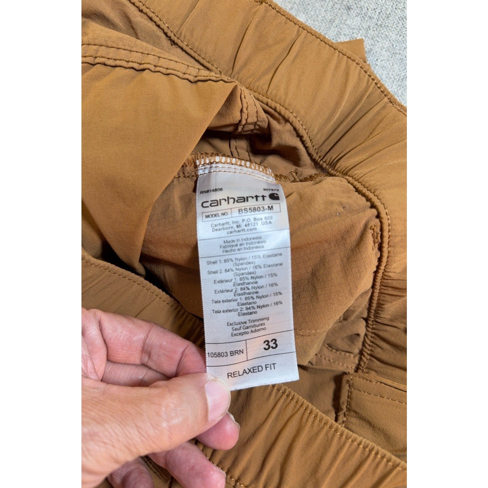 Carhartt Force Shorts Mens 33 Brown Relaxed Fit Stretch Nylon Hiking Work