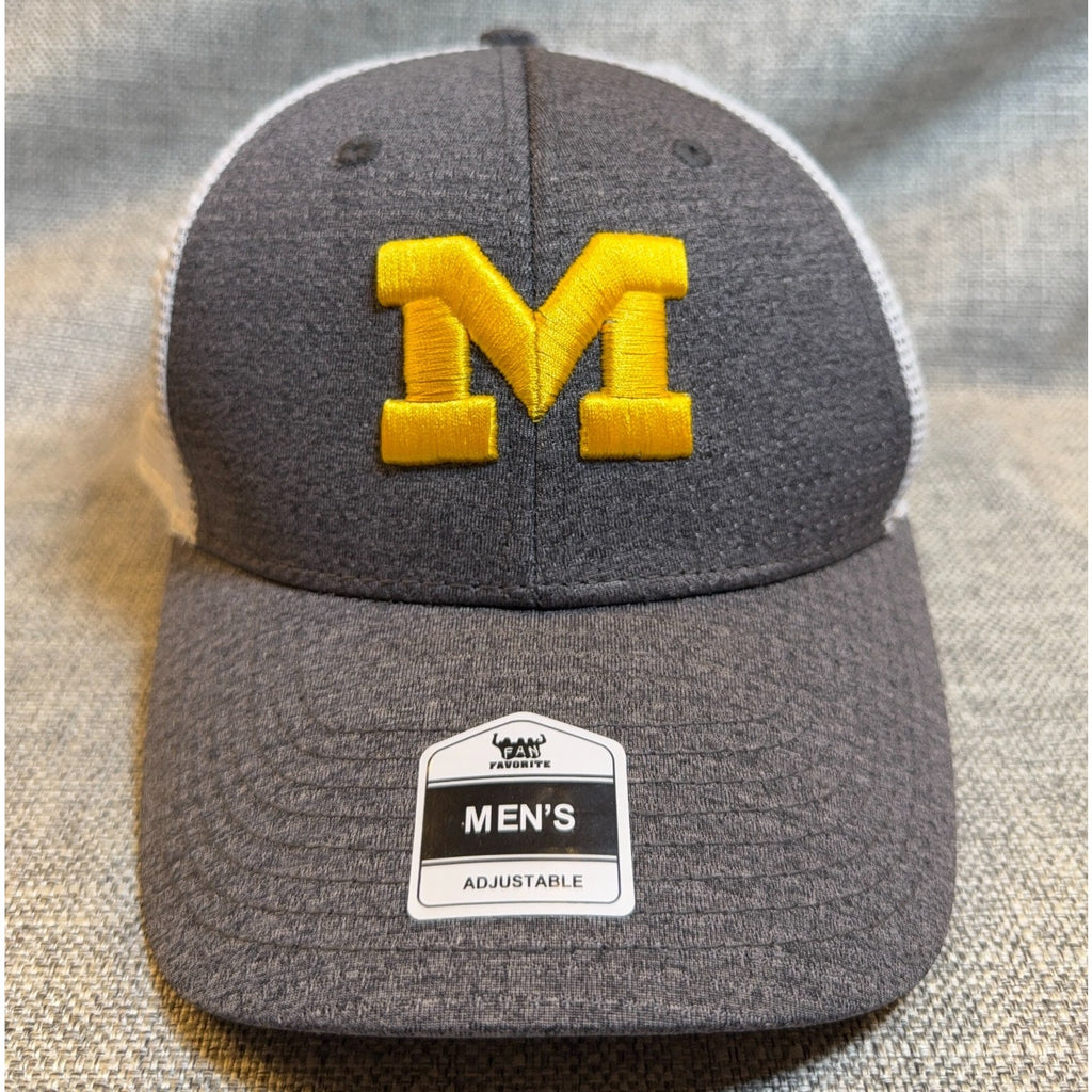 Michigan Wolverines Fan Favorite Trucker Hat Gray White Mesh Adjustable NWT