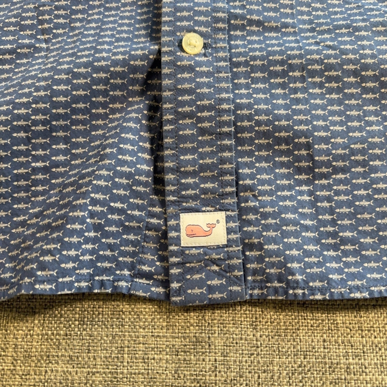 Vineyard Vines Slim Fit Murray Shirt Mens M Blue Fishbone Print Cotton Button