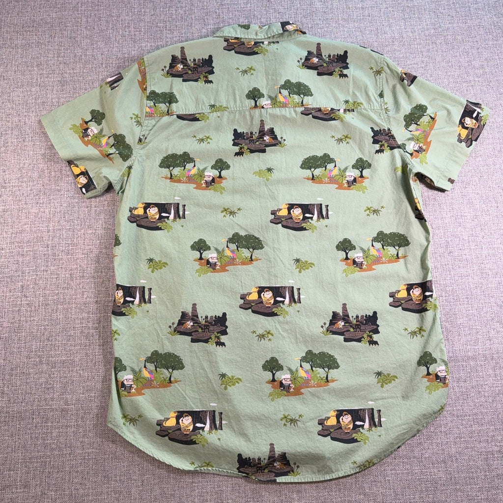 Disney Pixar Up Hawaiian Camp Shirt Mens XL Green Carl Russell Dug Button Up