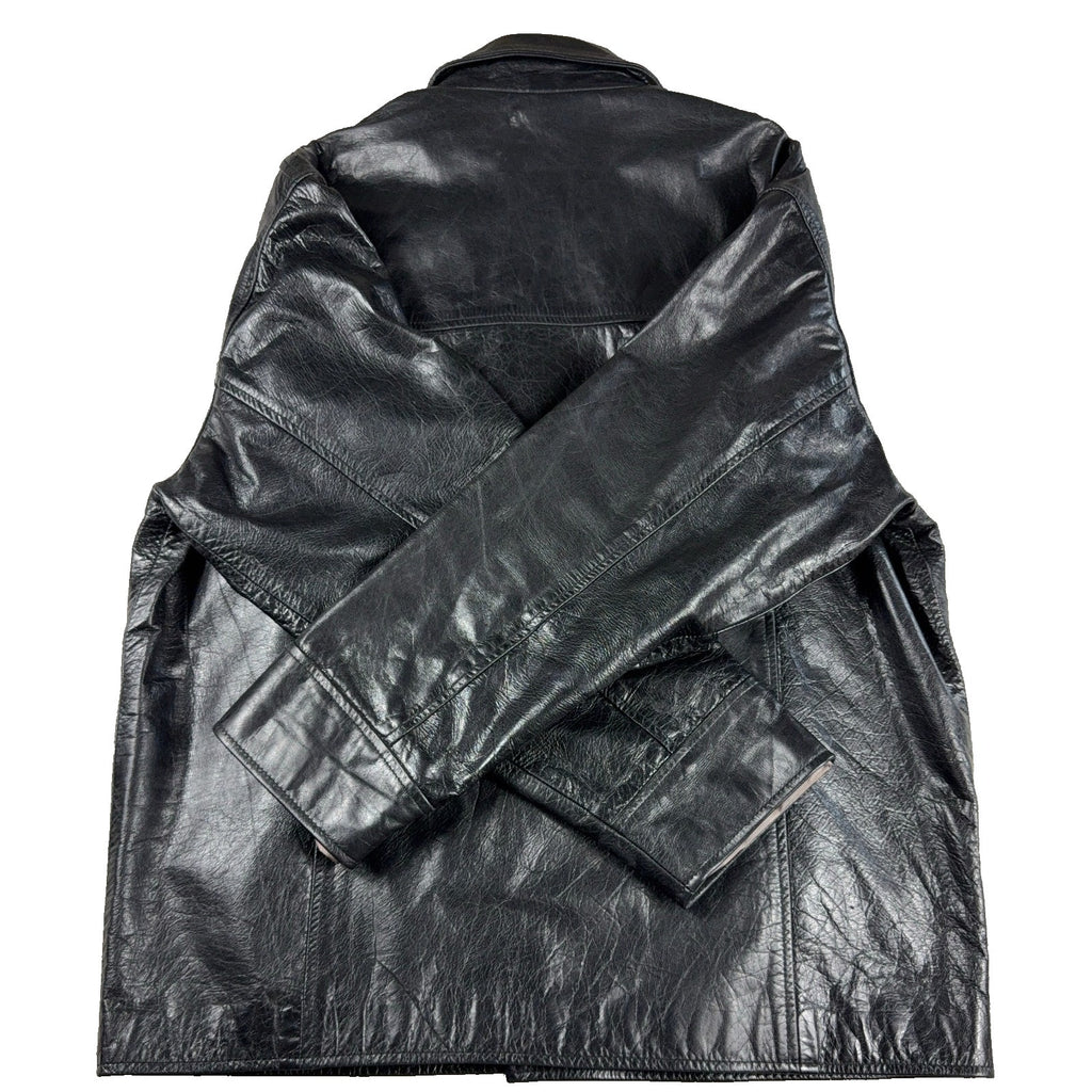 Transmission Leather Company Black Genuine Leather Jacket Mens XL Car Coat Y2K