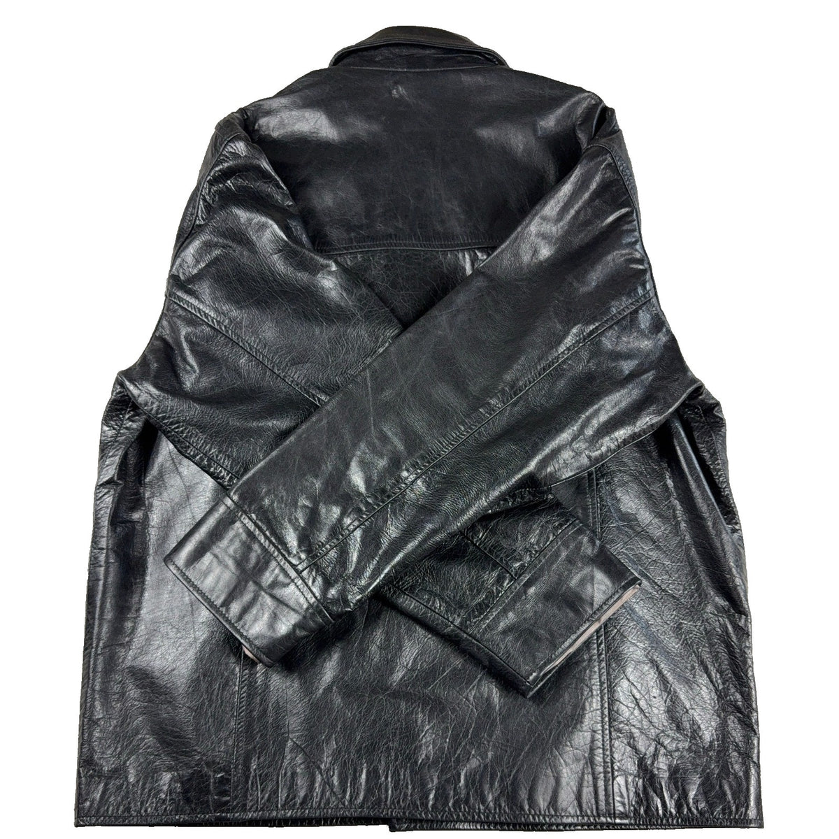 Transmission Leather Company Black Genuine Leather Jacket Mens XL Car Coat Y2K