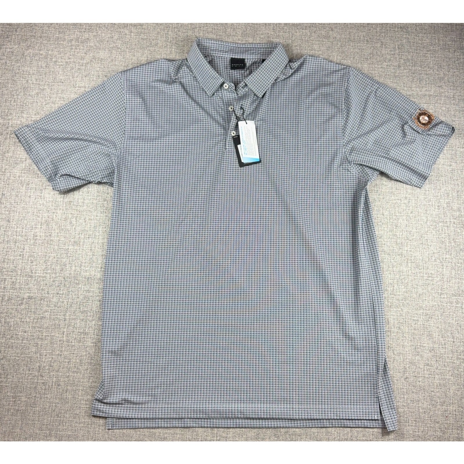Dunning Golf Polo Mens XXL Black White Check COOLMAX Stretch NWT Club Logo