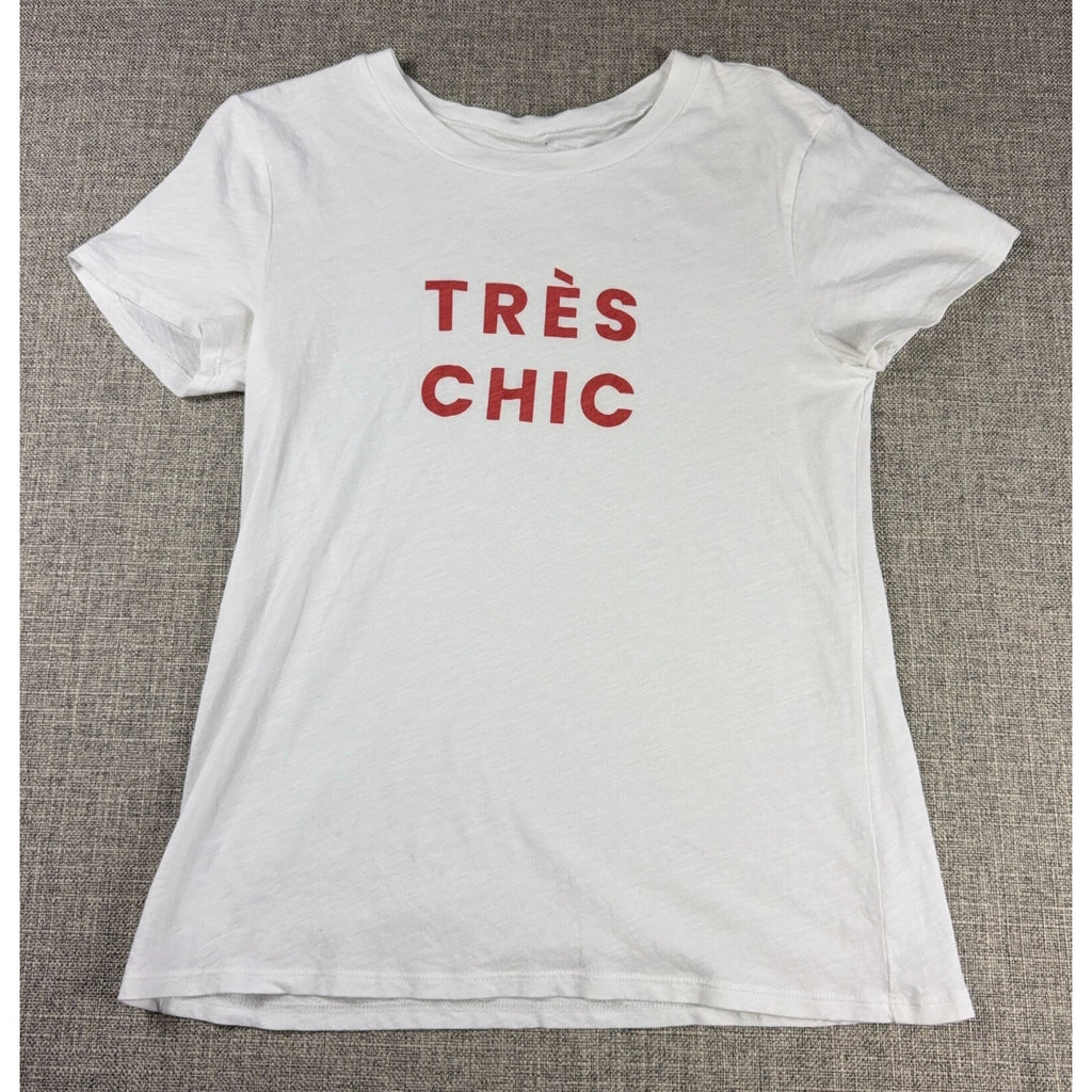LOFT Outlet Tres Chic Graphic T Shirt Womens Small White Red French Quote