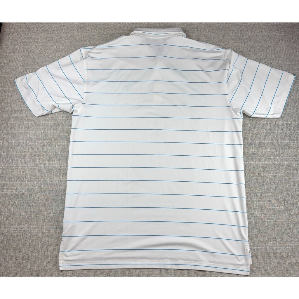 Dunning Golf Polo Shirt Mens XXL White Blue Stripe Stretch Performance SV Logo