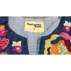 Savanna Jane Women M Embroidered Floral Striped Babydoll Tunic Top Boho
