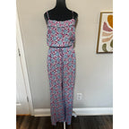LOFT Jumpsuit Womens L Floral Paisley Smocked Wide Leg Boho Summer Vacation