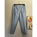 Talbots Petites Pure Silk Pants Womens 12P Blue Jacquard Brocade Dress Trousers