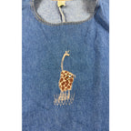 Vintage 90s Denim Maxi Jumper Dress Womens XL Giraffe Applique Rhinestone USA