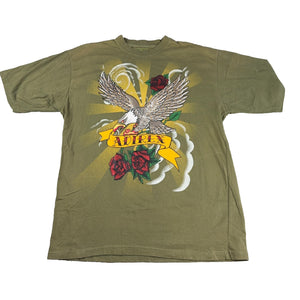 Avirex Mens L Eagle Roses Graphic T Shirt Rhinestone Studded Olive Green Y2K