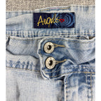 Angels Y2K Light Wash Cuffed Capri Jeans Custom Comic Patch Wide Leg 39 Waist