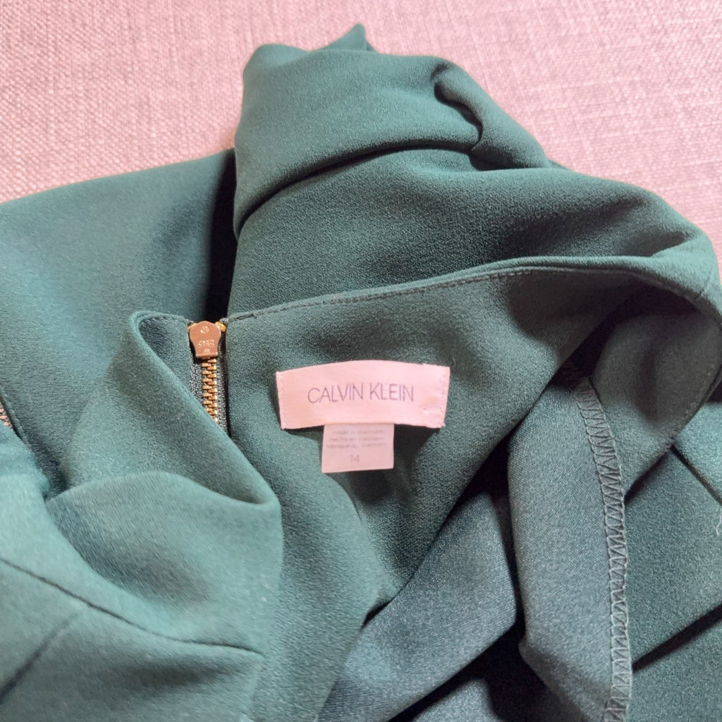 Calvin Klein Dress Womens 14 Green Tulip Sleeve Sheath Career Cocktail Midi