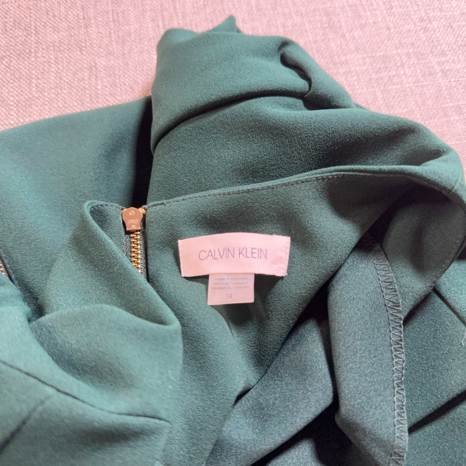 Calvin Klein Dress Womens 14 Green Tulip Sleeve Sheath Career Cocktail Midi