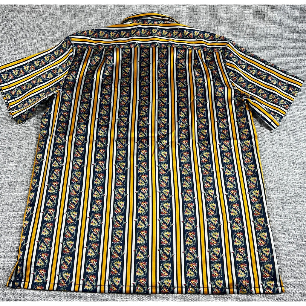 Urban Outfitters Shirt Mens M Floral Stripe Satin Camp Collar Short Sleeve