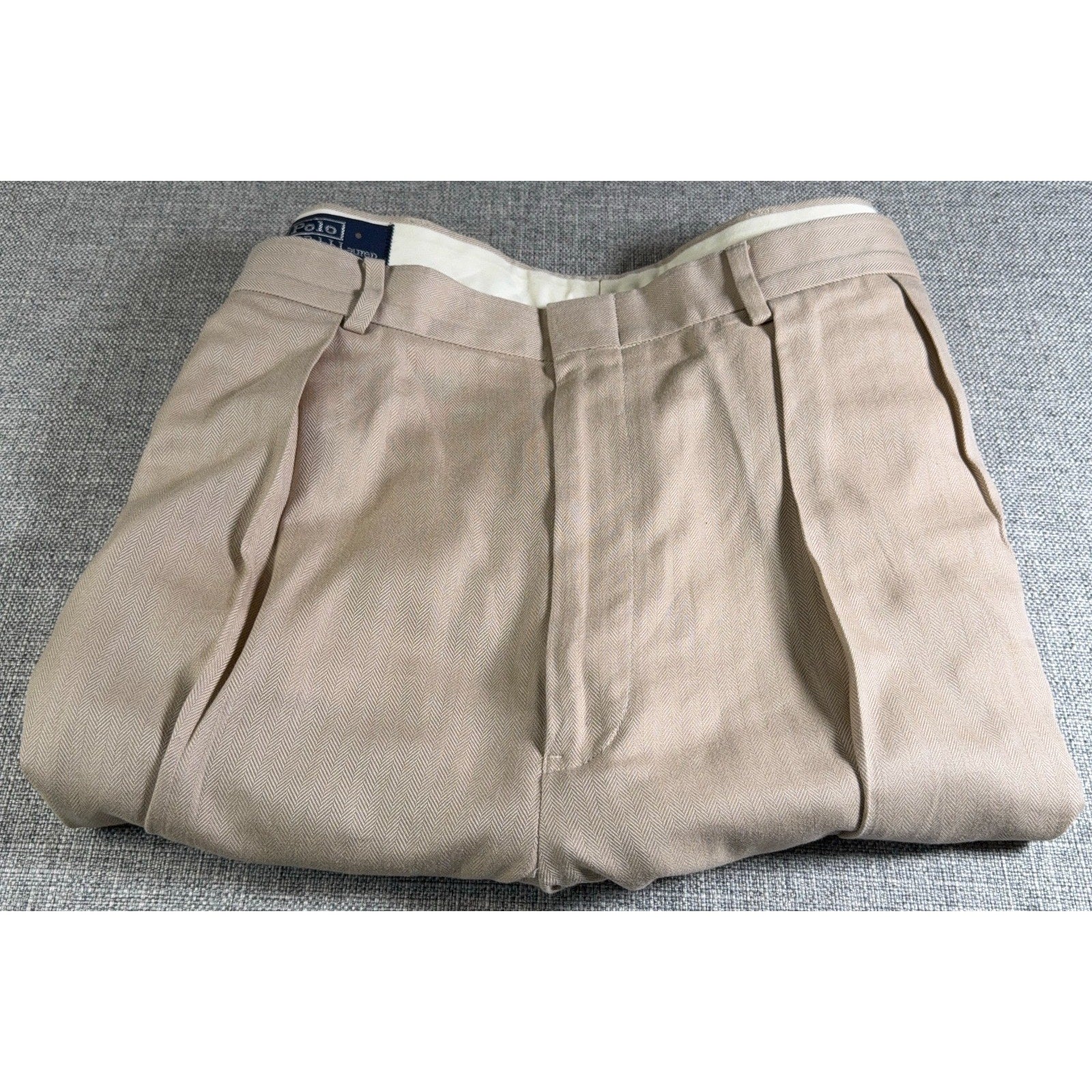 Polo Ralph Lauren Pants Mens 36x30 Khaki Pleated Herringbone Cuffed Cotton