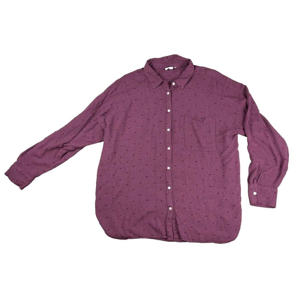 LOFT Outlet Womens XL Burgundy Swiss Dot Button Up Shirt Long Sleeve Blouse