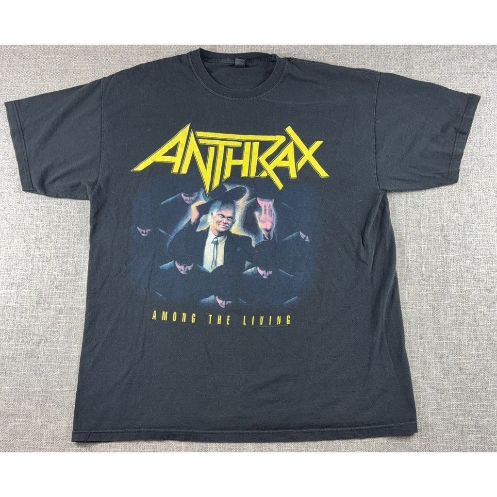 Anthrax Among The Living T Shirt M&O Gold Black Thrash Metal Band Tee XL