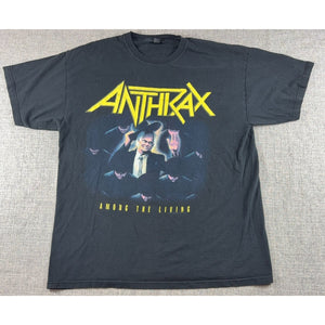 Anthrax Among The Living T Shirt M&O Gold Black Thrash Metal Band Tee XL