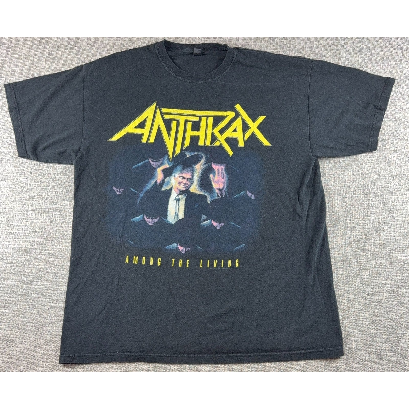 Anthrax Among The Living T Shirt M&O Gold Black Thrash Metal Band Tee XL