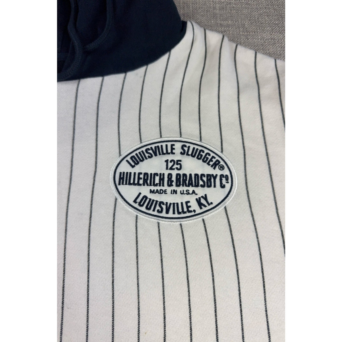 47 Louisville Slugger Hoodie Mens L Pinstripe Baseball Jersey 125 Powerized