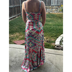 Flying Tomato Maxi Dress Womens M Abstract Watercolor Wrap High Low Ruffle Boho