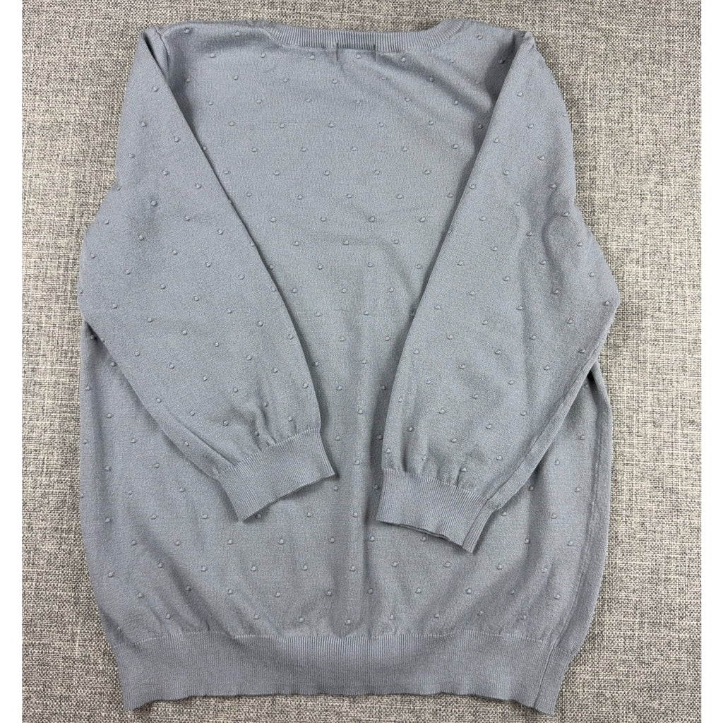 ELLE Womens L Gray Blue Swiss Dot Textured Crewneck Pullover Sweater