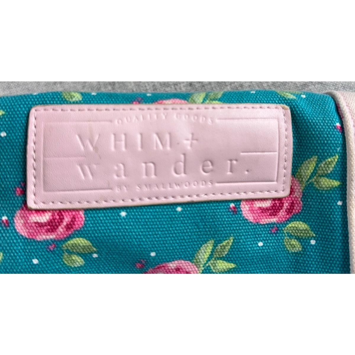 Whim + Wander Floral Canvas Duffel Bag Teal Pink Rose Weekender Shoulder Strap