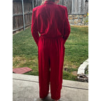 Vintage 80s Red Studded Jumpsuit Womens Power Suit Shoulder Pads Glam Retro