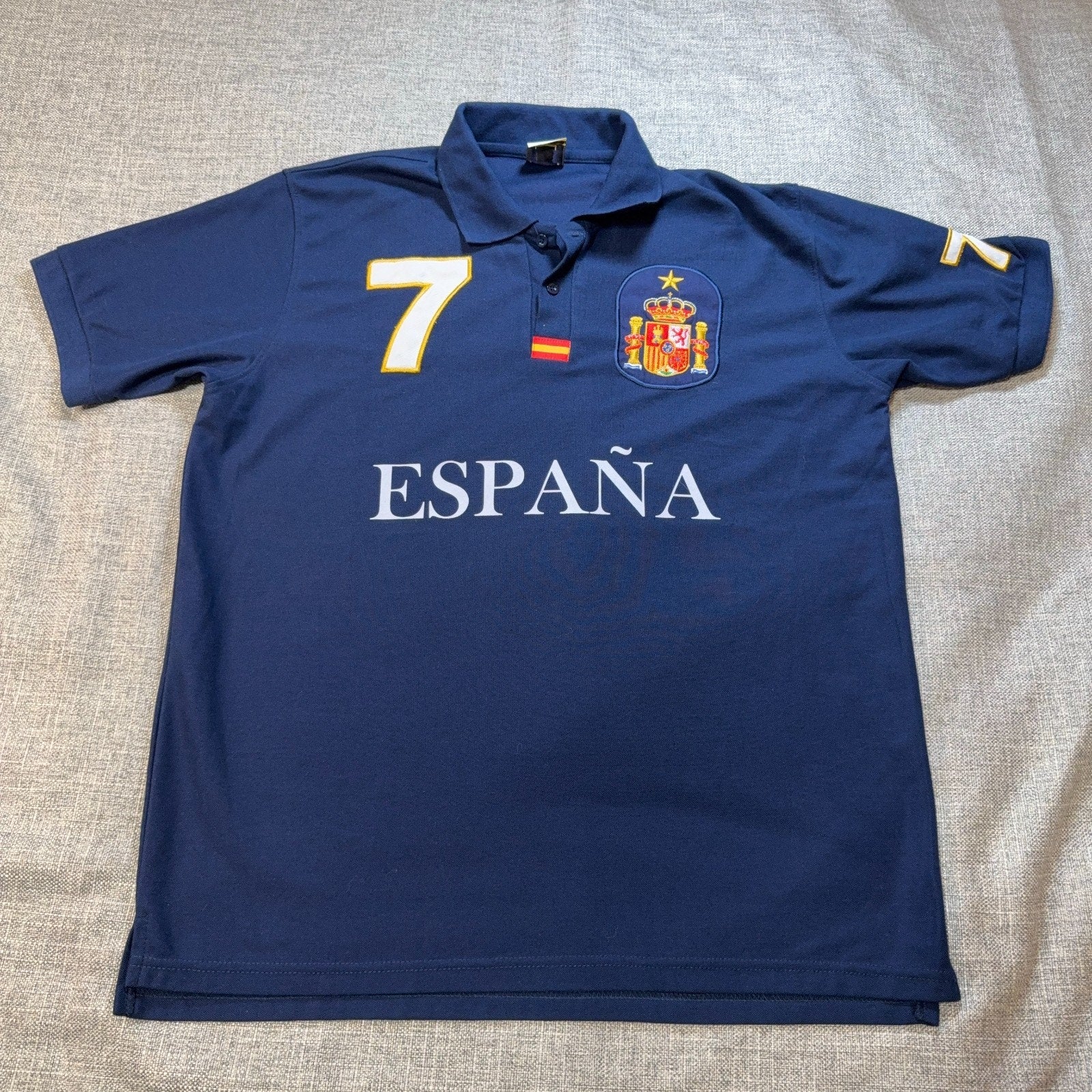 Spain Soccer Polo Mens XL Navy #7 One-Star Era España Embroidered
