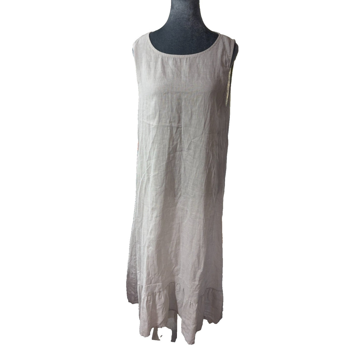 Terzo Millennio Linen Maxi Dress M Gray Ruffle Hem Made in Italy Lagenlook