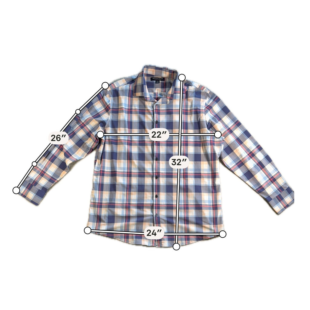Mizzen+Main Shirt Mens Large Classic Fit Plaid Performance Button Up Stretch LS