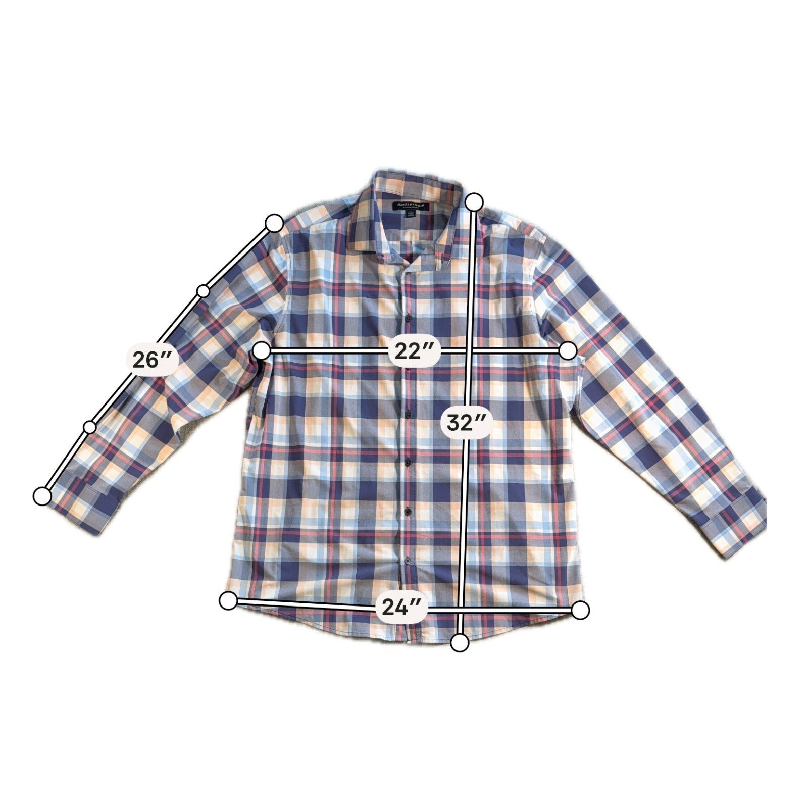 Mizzen+Main Shirt Mens Large Classic Fit Plaid Performance Button Up Stretch LS