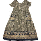 Molly Malloy Petite Maxi Dress Olive Floral Border Print Boho Pockets Tie Back