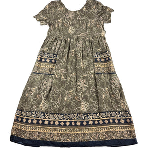 Molly Malloy Petite Maxi Dress Olive Floral Border Print Boho Pockets Tie Back