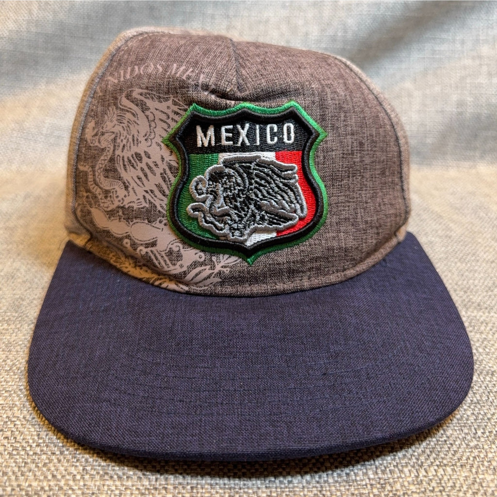Mexico Eagle Snapback Hat Gray Navy Mexican Flag Embroidered Soccer Cap