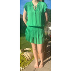 Current Air Los Angeles Green Pleated Mini Dress Womens Medium Ruffle Boho