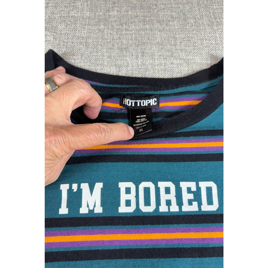 Hot Topic I'm Bored Dress XL Teal Striped Fit Flare Skater Alt Grunge Goth