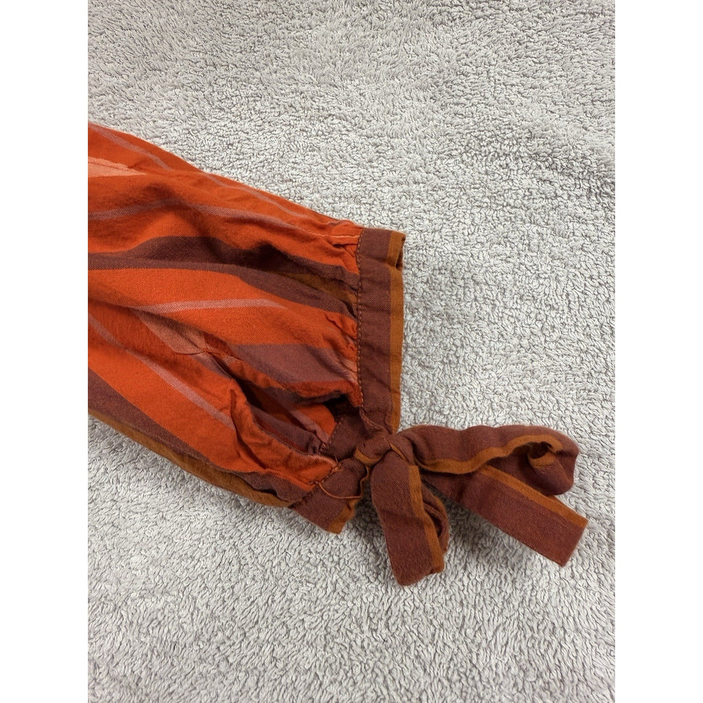Madewell Women S Boho Stripe Peasant Blouse Orange Red Balloon Sleeve Cotton Top