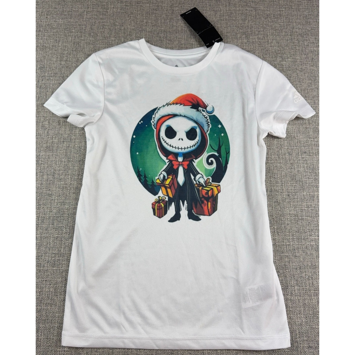 Adidas Youth Girls S 8 Christmas Skeleton Santa Graphic Shirt White NWT