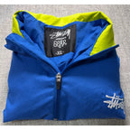 Stussy Authentic Gear Windbreaker Jacket Mens XL Blue Neon Yellow Quarter Zip