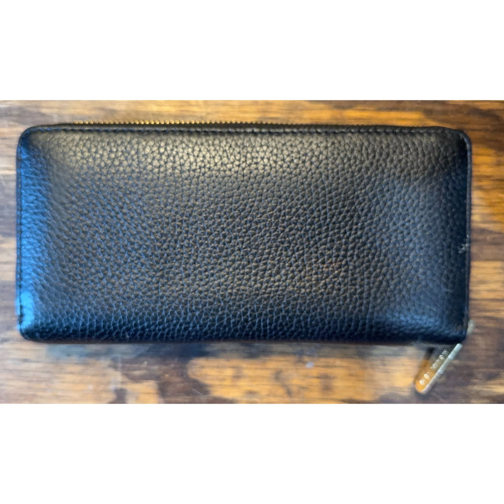 Michael Kors Wallet Black Zip Around Continental Pebbled Leather Gold Logo Women