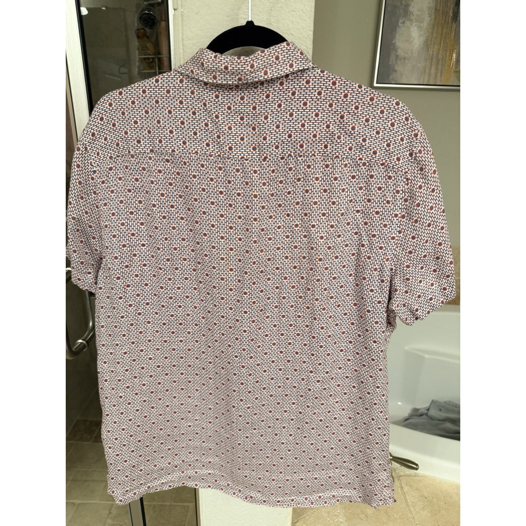 Perry Ellis Men’s 100% Linen Button Front M Geometric Print Short Sleeve Summer