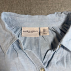 Laura Ashley Linen Blend Blouse Women M Blue Balloon Sleeve Button Front