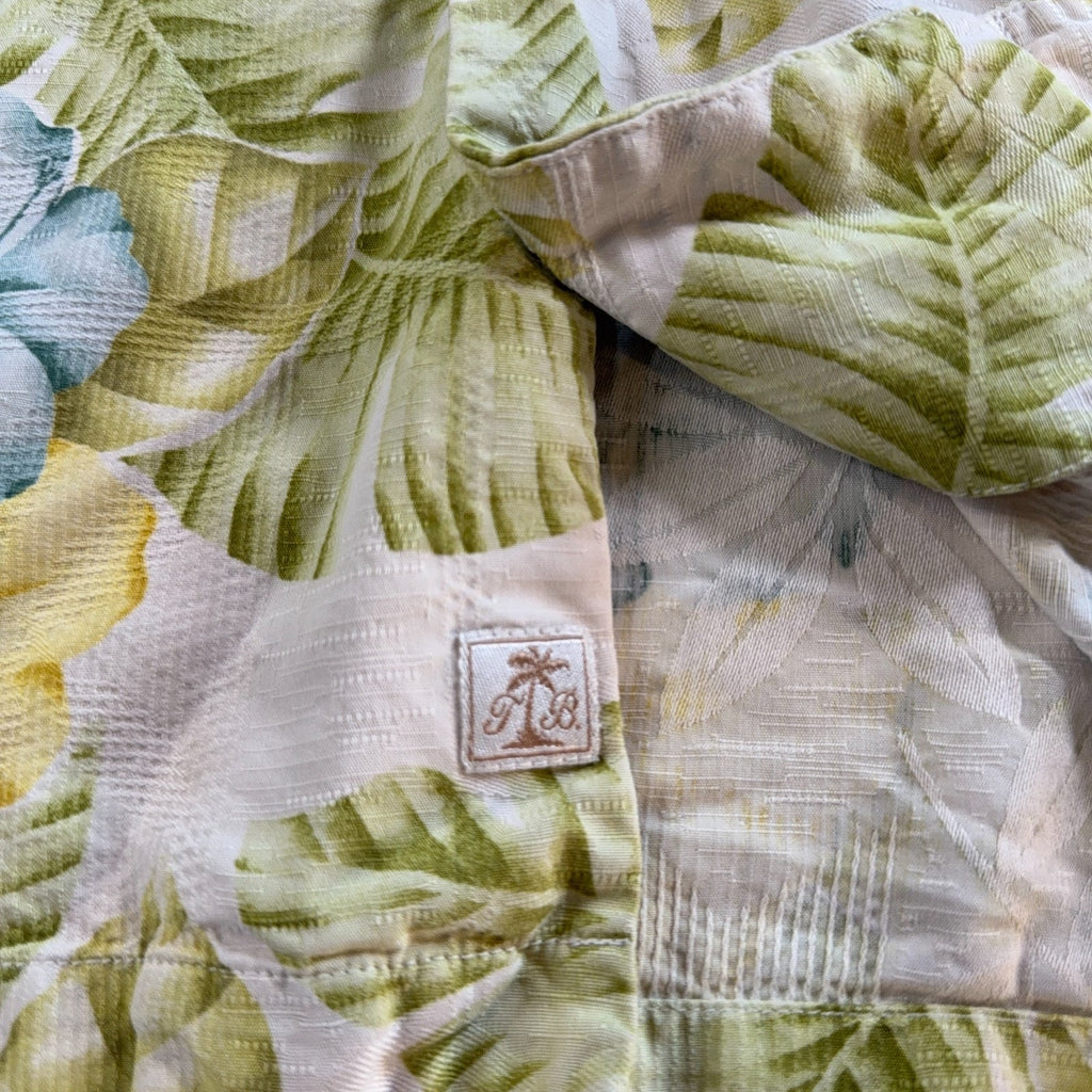 Tommy Bahama Shirt Men L 100% Silk Hibiscus Floral Hawaiian Camp Jacquard