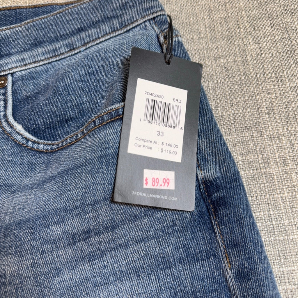 7 For All Mankind Denim Shorts Mens 33 NWT Raw Hem Cutoff Stretch Blue Jeans