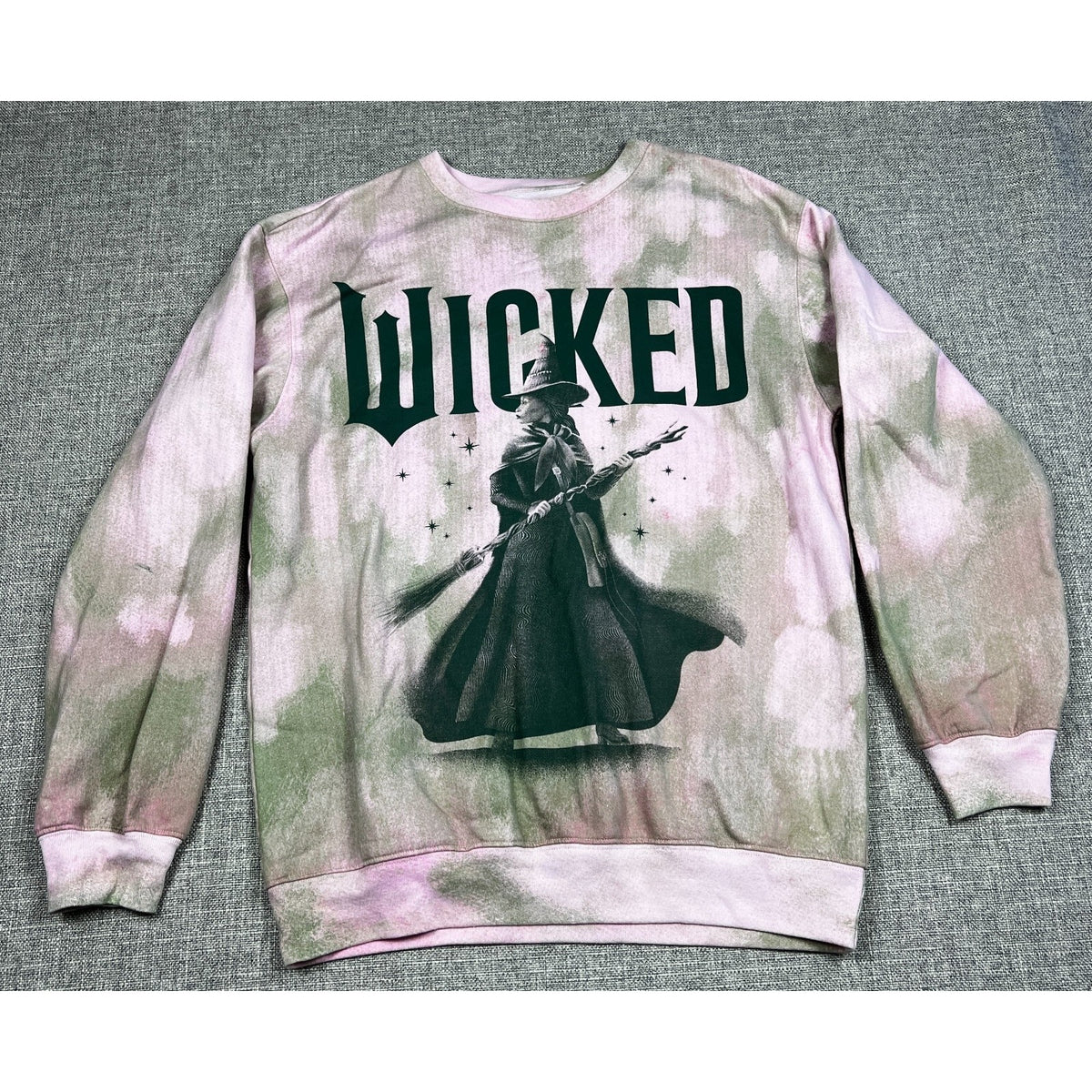 Wicked Elphaba Graphic Tie Dye Sweatshirt Adult M Pink Green Universal
