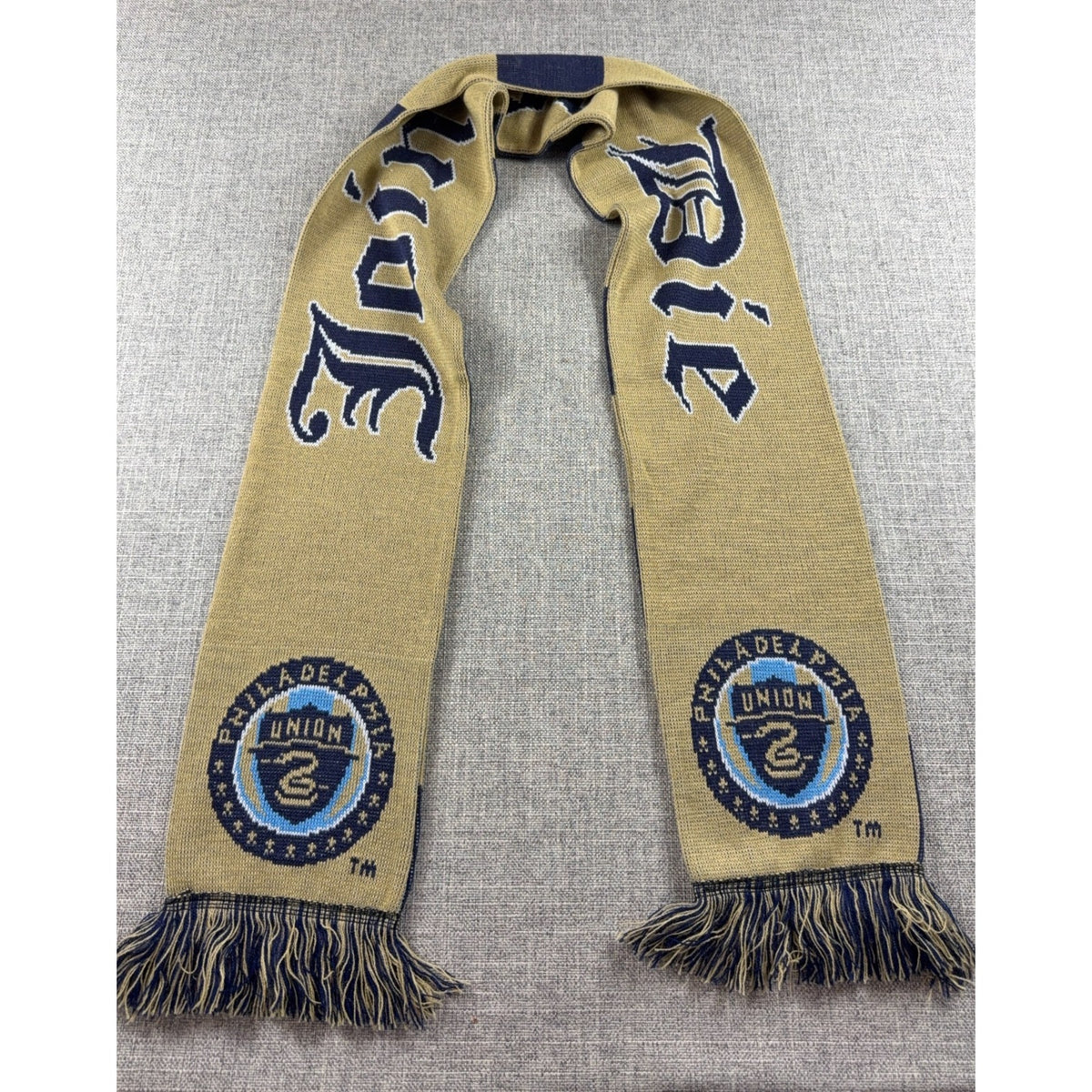 Philadelphia Union Join or Die Scarf Ruffneck MLS Soccer Navy Gold Fringe